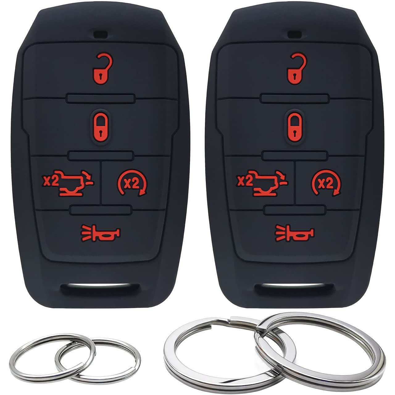 GFDesign 2 Pcs Silicone Key Fob Cover Remote Case Keyless Protector Compatible with 2021 2020 2019 Ram 1500 - Black 5 Buttons with Tailgate