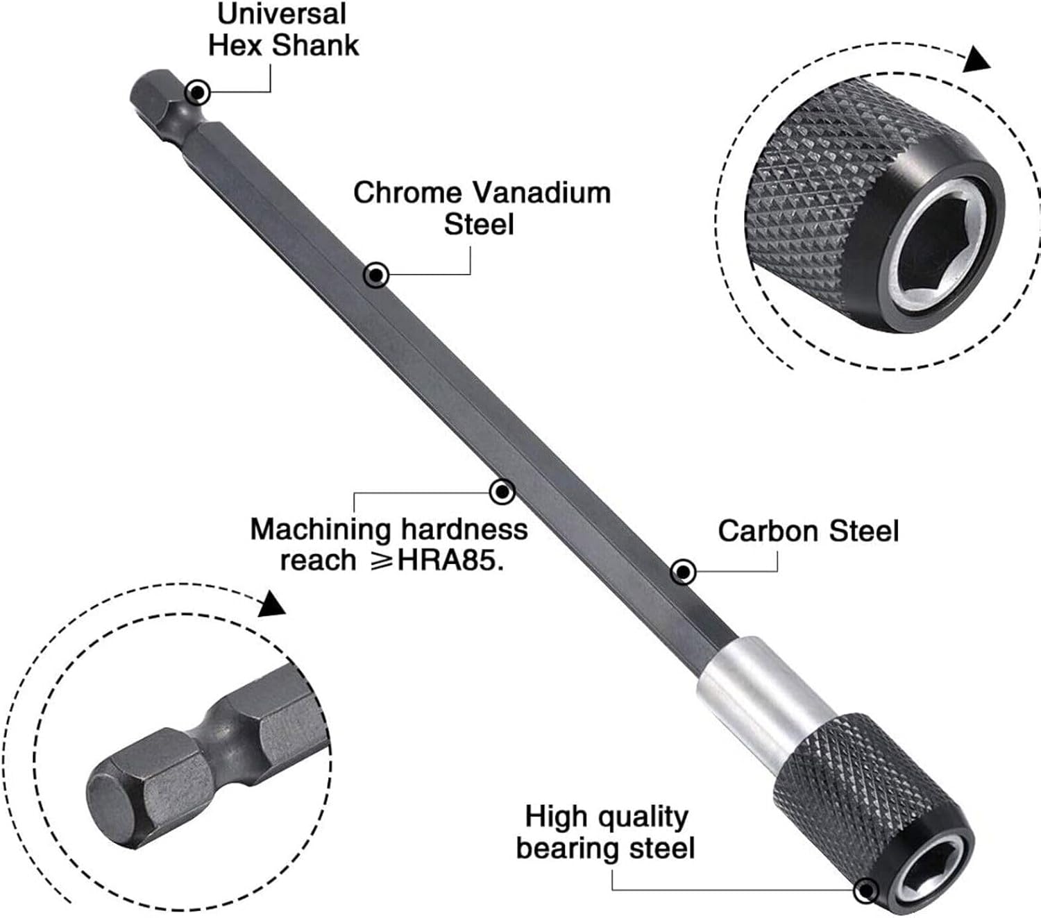 6Pc Magnetic Extension Socket Drill Bit Holder Screwdriver 1/4" Hex Shank Quick