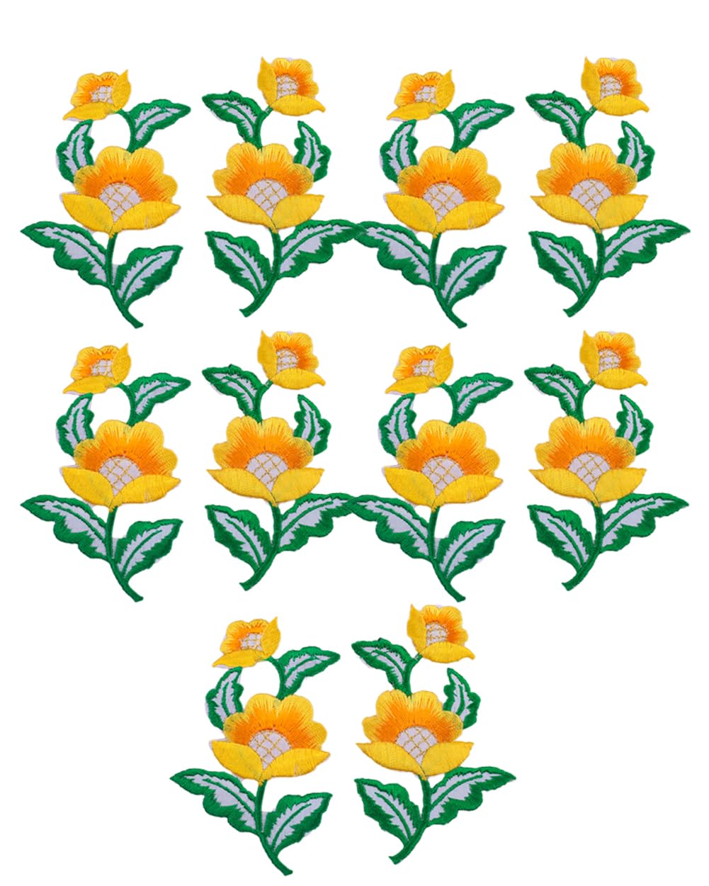 5 Pairs Floral Iron on Applique Flower with Green Vine Embroidered Patch for Collar Dress Accent Shoes Jeans Sewing Accessories Embellishment (Yellow)