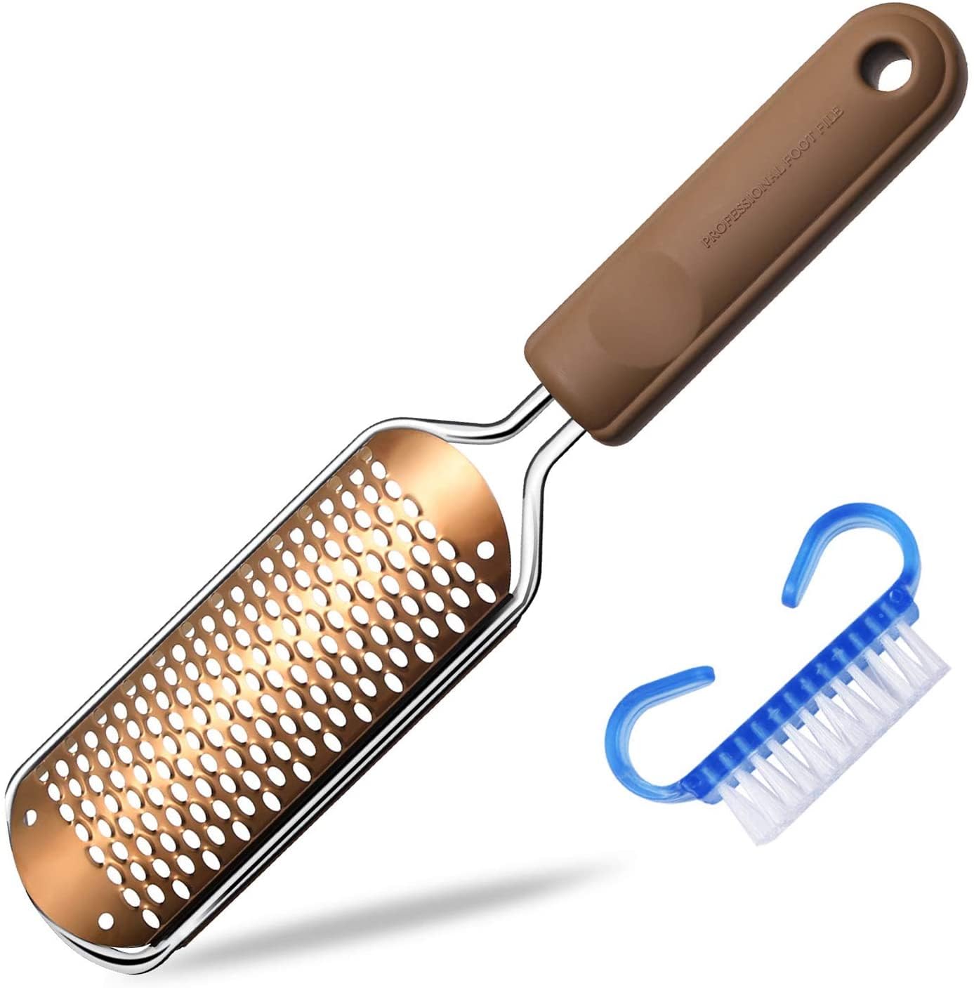 Lima de Pies Premium Removedor de callos para pedicuras - Raspador de pie profesional para el cuidado de los pies Doble cara para eliminar la piel muerta (Cobre)