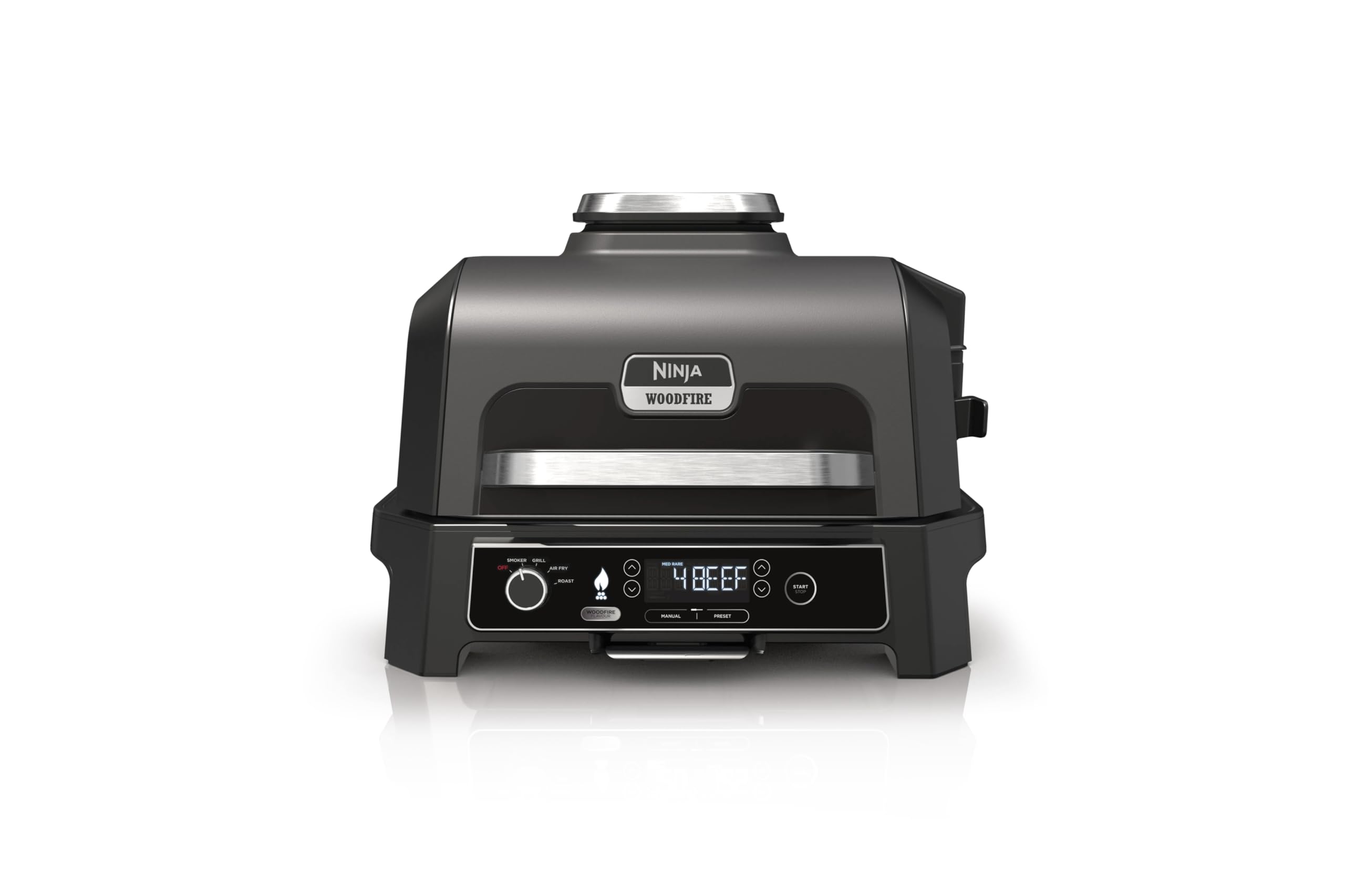 Ninja Woodfire Pro XL - Parrilla eléctrica para barbacoa y ahumador con sonda digital, gran parrilla 4 en 1 para exteriores y freidora de aire con sistema de cocina inteligente y pellets de leña,