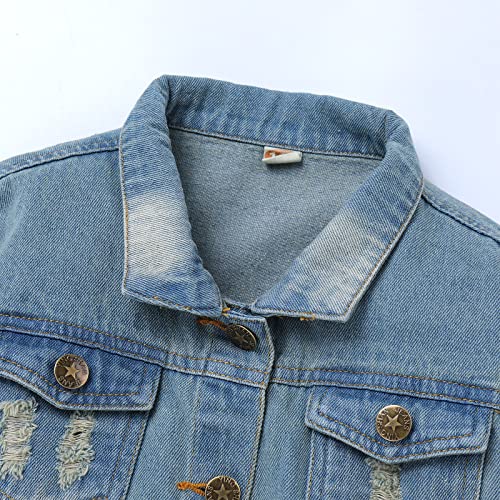 Ibtom Castle Toddler Baby Boy Girls Denim Jacket Top Button Down Basic Ripped Hoodie Jeans Coat Kid Cowboy Outwear Casual Outwear Photo Shoot Western Wild West Clothes For Kids Light Blue 6-12 Months #TOP2