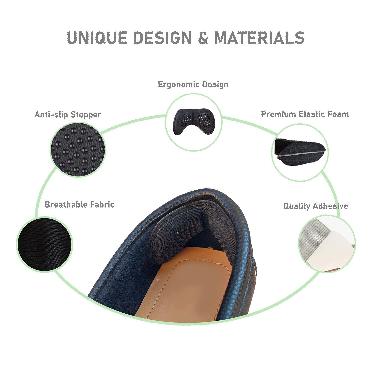 VivoFoot 8 impugnature antiscivolo per tallone, fodere spesse e riempitivi per scarpe di mezza taglia troppo grandi o larghe, inserti per cuscinetti sul retro del tallone, cuscinetti per tallone per