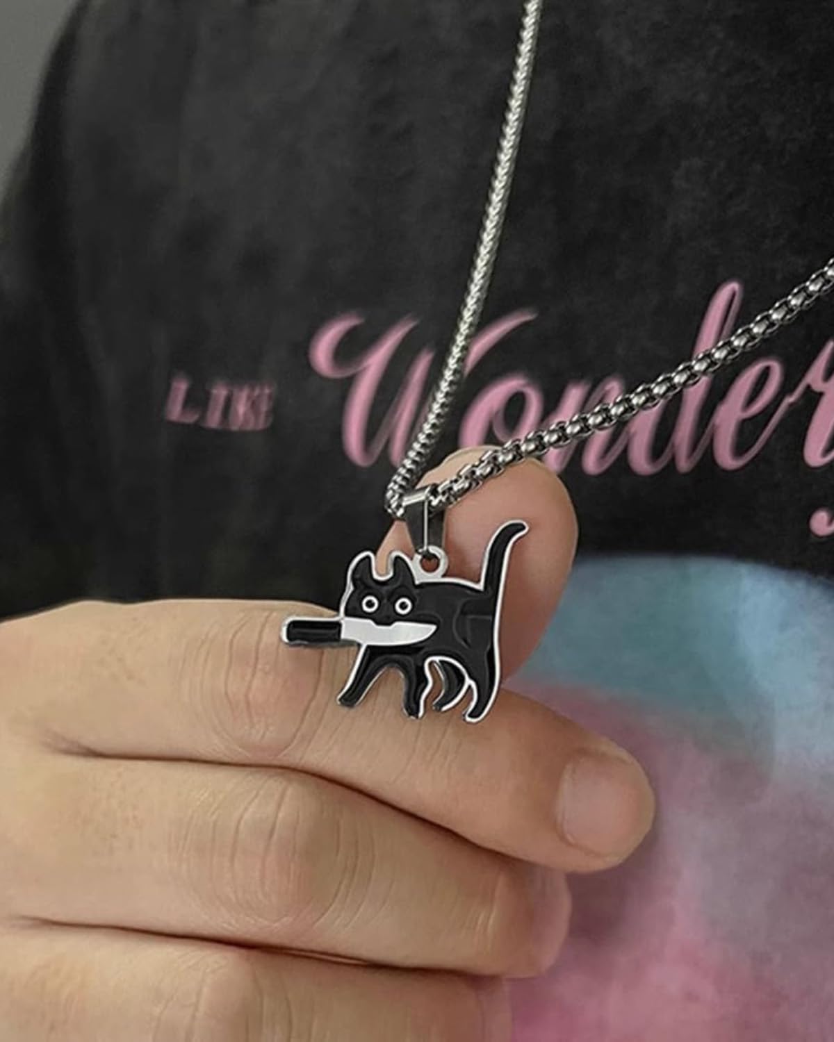 Lilbitty Collana Gatto Nero Con Ciondolo Coltello Y2K | Gioiello Portafortuna In Acciaio Inox, Lunghezza 60 Cm, Per Amanti Dei Gatti, Regalo In Scatola Nera - 3