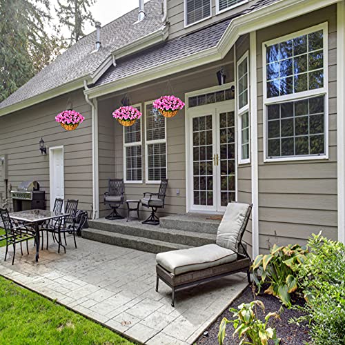 Artificial Flowers Hanging Basket, Fake Hanging Plant Silk Bougainvillea Flowers, Faux Flower Arrangement For Outdoor Indoor Garden Yard Pouch Patio Indoor Home Decoration (Pink) #TOP6