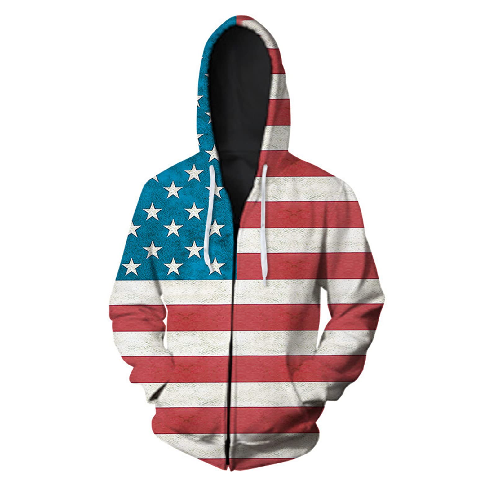 Men's American Flag Zip up Sweatshirt USA Stars and Stripes Faded Flag Printing Zipper Hoodies Jumpers with Pockets