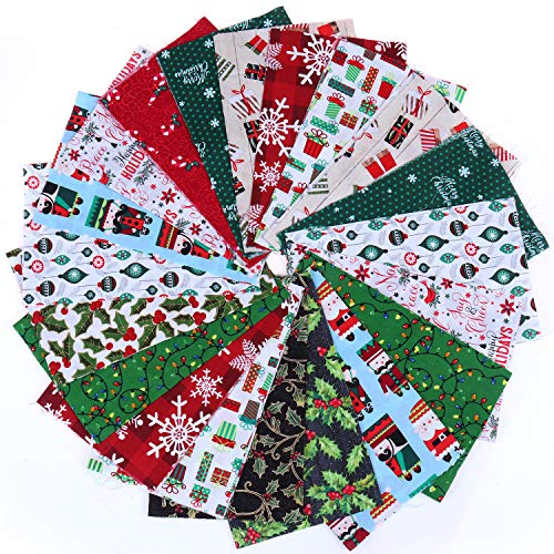 20 Cotton Fabric Bundles - Christmas Quilting Fabric Squares with 10 Patterns for DIY Craft Party Supplies