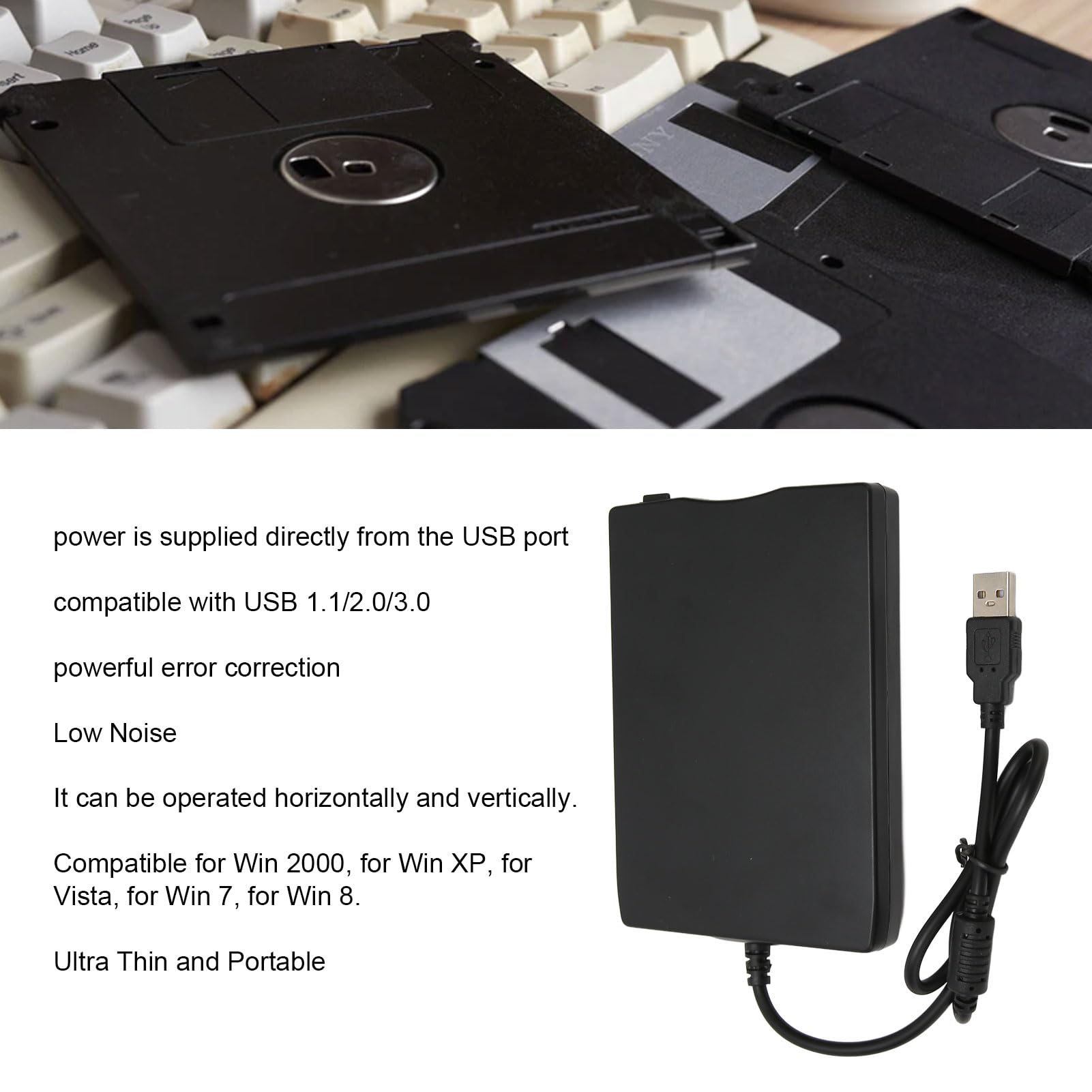 Bewinner Lector de Disquete, Unidad de Disquete USB Externa de 3,5 Pulgadas para PC, Disquete Portátil FDD de 1,44 MB para PC Windows XP 7 8 10 11, Plug and Play