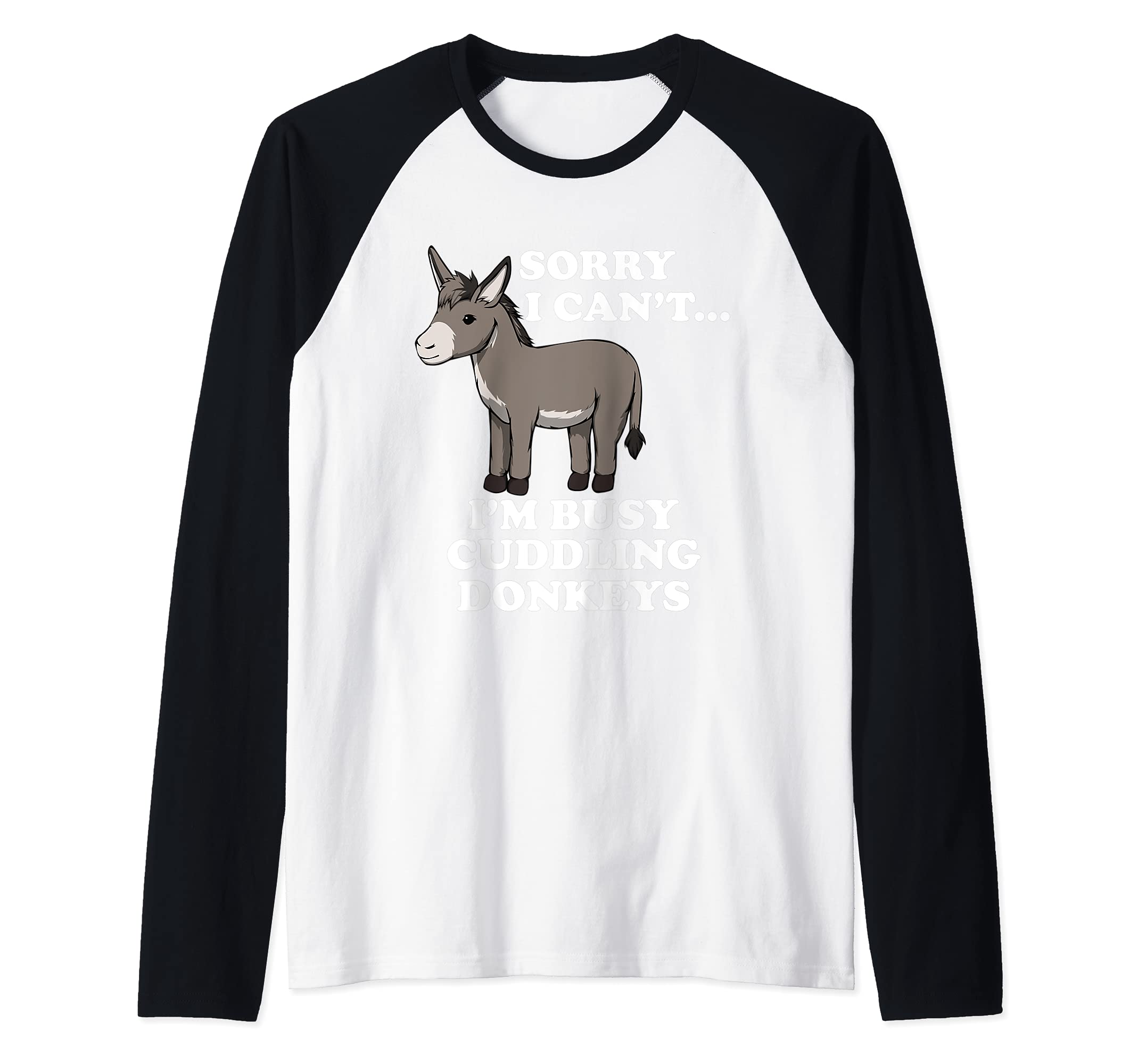 Cute Baby Donkey Ironic Farm Mule Raglan Baseball Tee, Black
