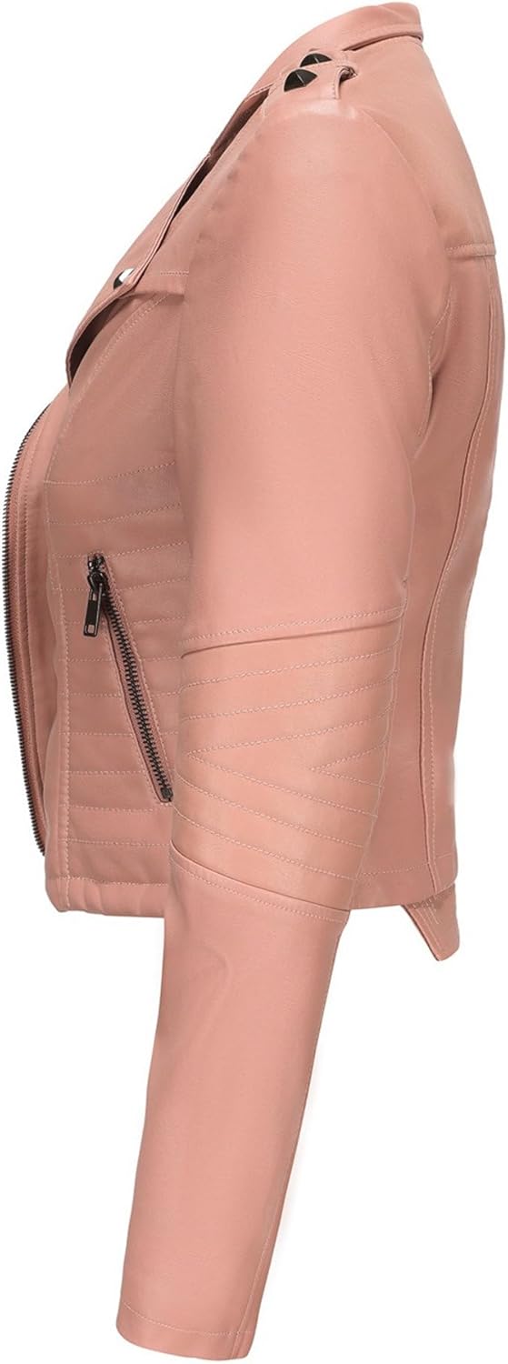 Women's Zip Up Faux Leather Casual Coat Lapel Fashion Spring Fall Coat Jacket Slim Fit Moto Biker Outerwear