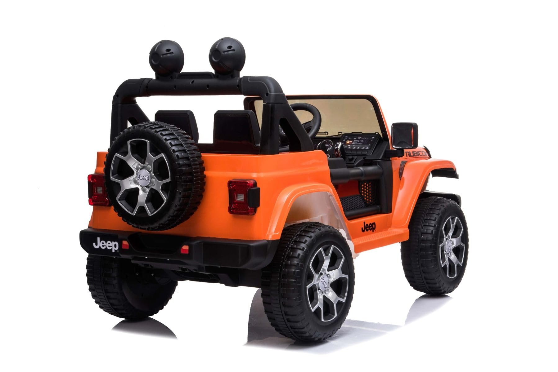 Samochód elektryczny 4 x 4 J.E.E.P. Wrangler, pomarańczowe, radio z wejściem Bluetooth i USB, akumulator litowy, koła EVA, osie zawieszenia, pilot zdalnego sterowania 2,4 GHz, licencjonowany