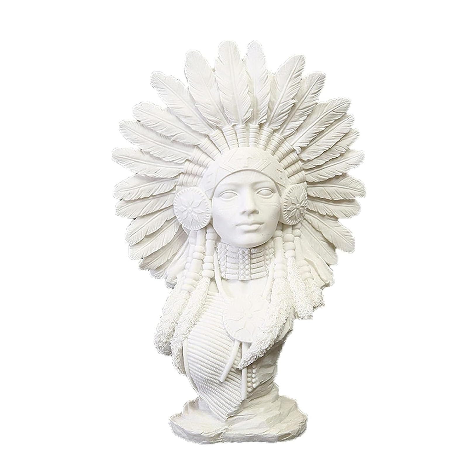 JOUFNING Art Statue - Hand Carved Native American Indian Sculpture, Indian Chief Figurine Bust Statue, Indian Decoration Plaster History Figurine, Collectible Home Decor(A)