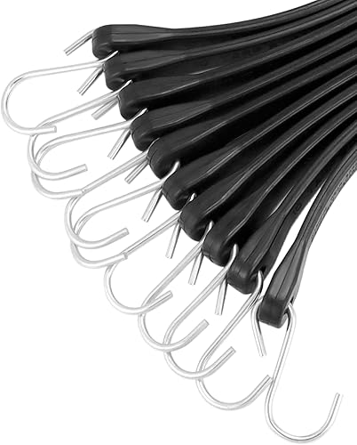 Miniatura 7 de QWORK Correas de lona de 10 pulgadas para remolques planos, correas de lona ajustables, paquete de 20 cuerdas elásticas de goma con ganchos para