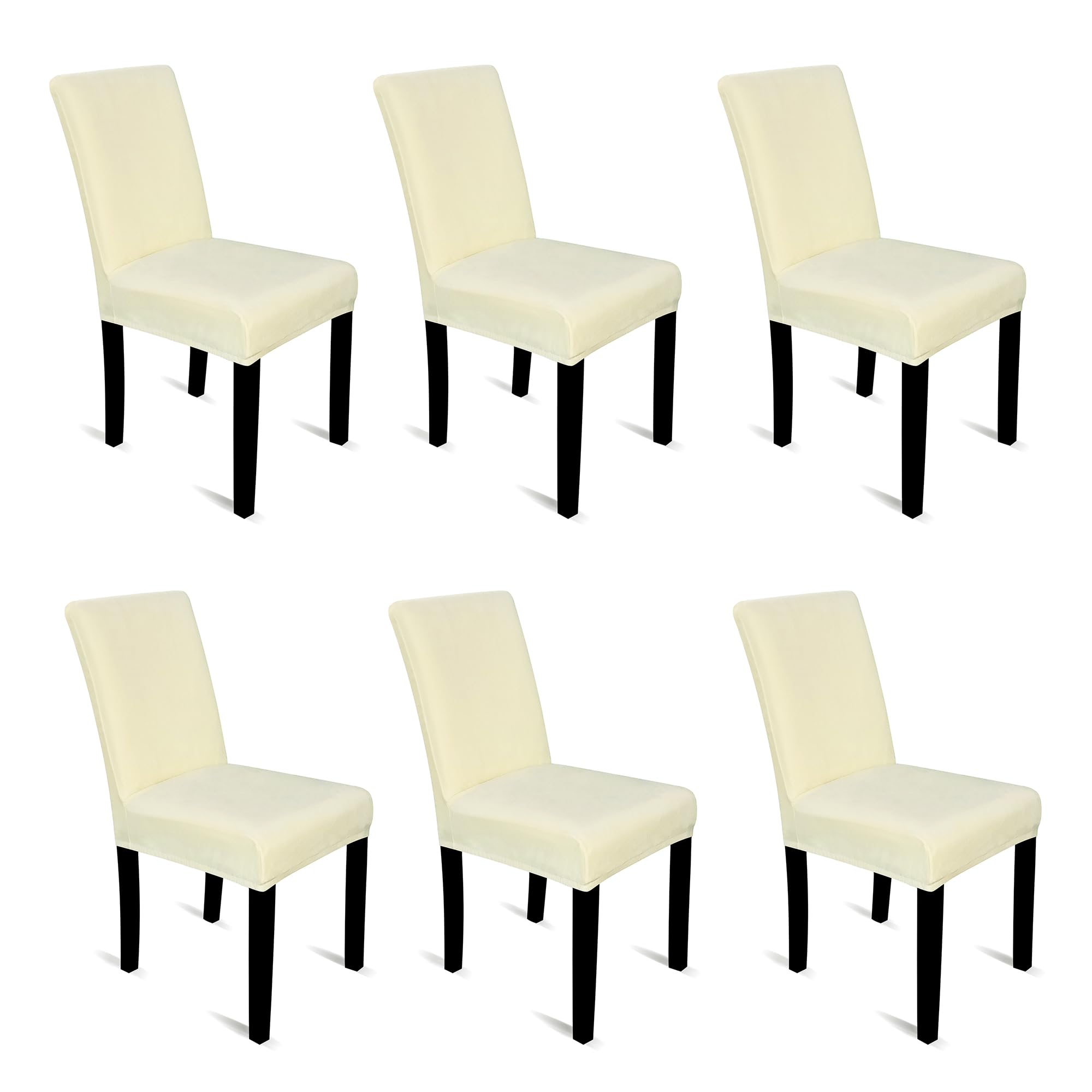 Trimming Shop Velvet High Back Dining Chair Covers, Ivory, Pack of 6