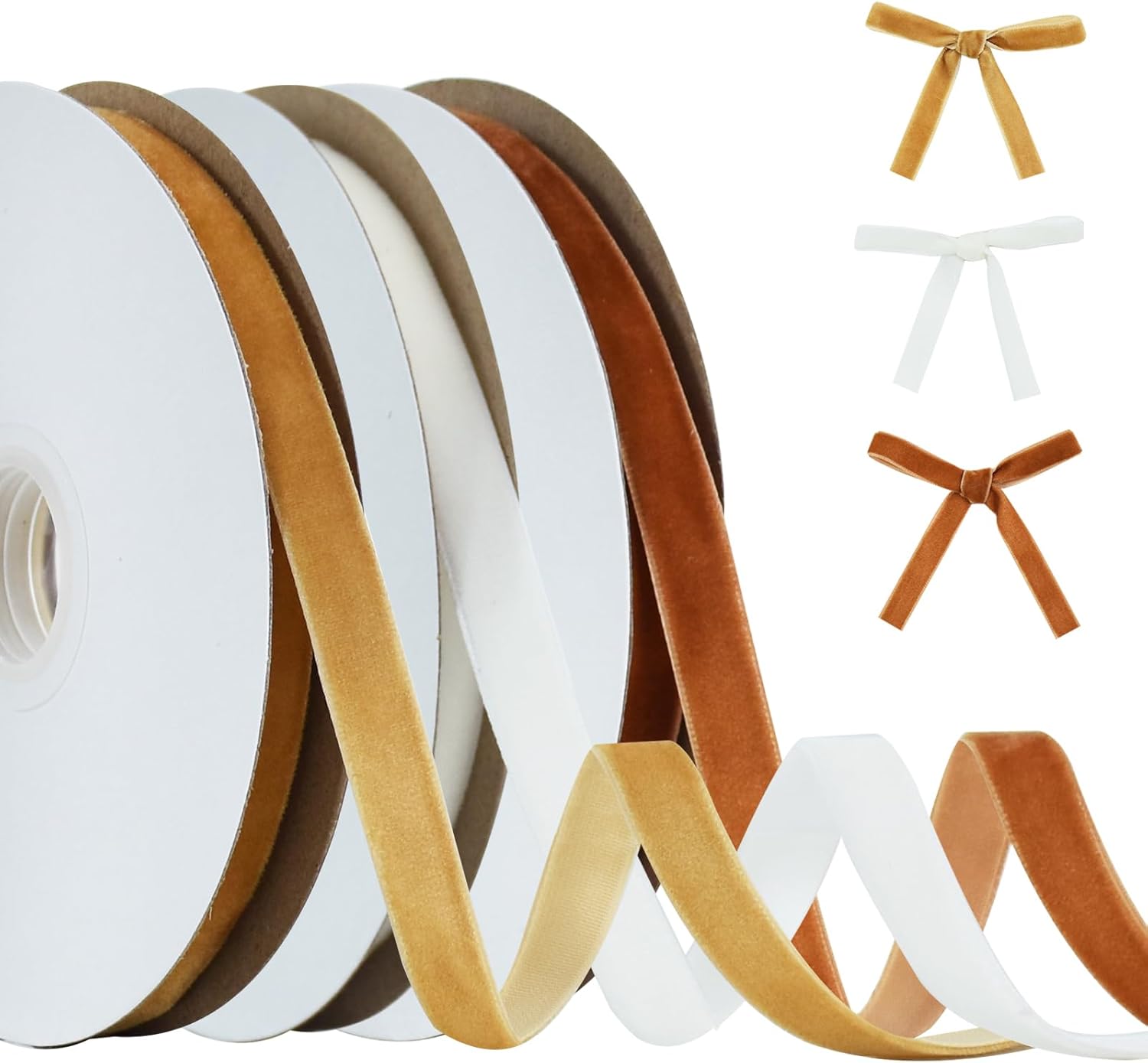 TONIFUL Velvet Ribbons Set, 3/8" x 30Yd, Khaki, Brown, White, 3 Colors, 10Yd/roll, for Christmas Wreath Decoration Handmade Craft Ornaments Gift Wrapping Bow Making & Valentine's Day Bouquet Wrap 3/8 in?10yd khaki?brown?white