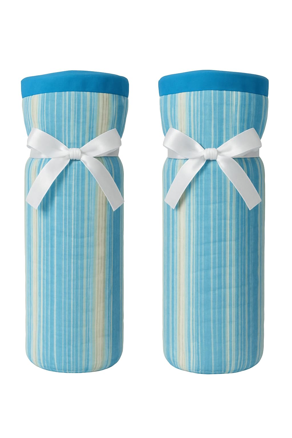 DADDY COME Baby Bottle Cover for 260 ml Feeding Bottles, Pink Polka Dot and Blue Stripe Design with Bow, 16 cm Height