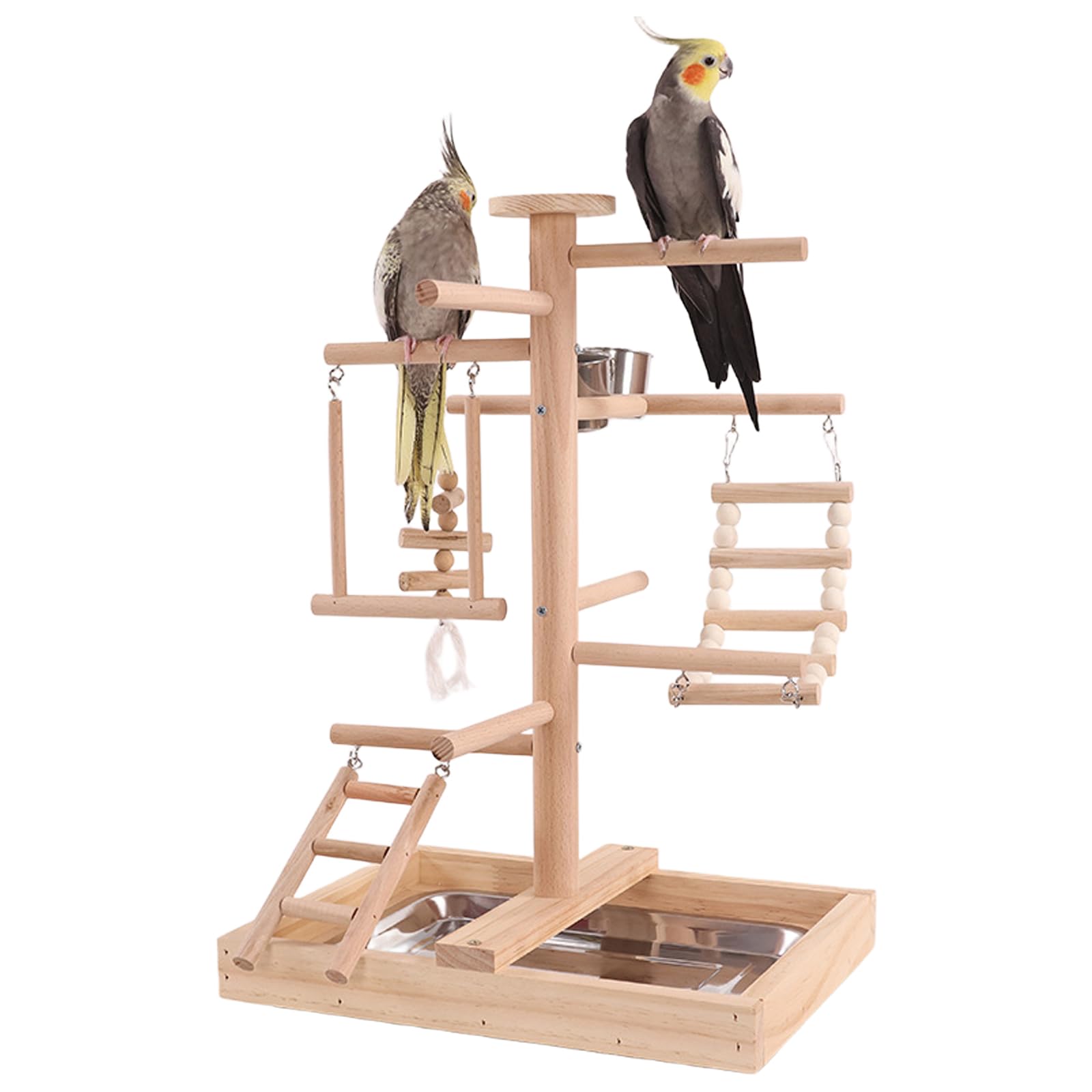 Trespolo e Giocattoli per Pappagalli Parrocchetti Uccelli, Accessori per Gabbia con Vassoio, 2 Mangiatoie, Scale e Altalene, Ampia Area Gioco per Parrocchetti, Calopsitte e Pappagalli