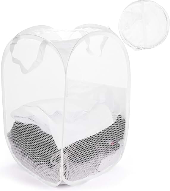 Annhua ランドリーバスケット 洗濯カゴ 洗濯カゴ折りたたみ 持ち運びに便利な折りたたみメッシュカゴ 洗濯物入れかご取っ手付き 通気性 折り畳めるランドリーボックス 75L 家庭用 円形タイプ ホワイト