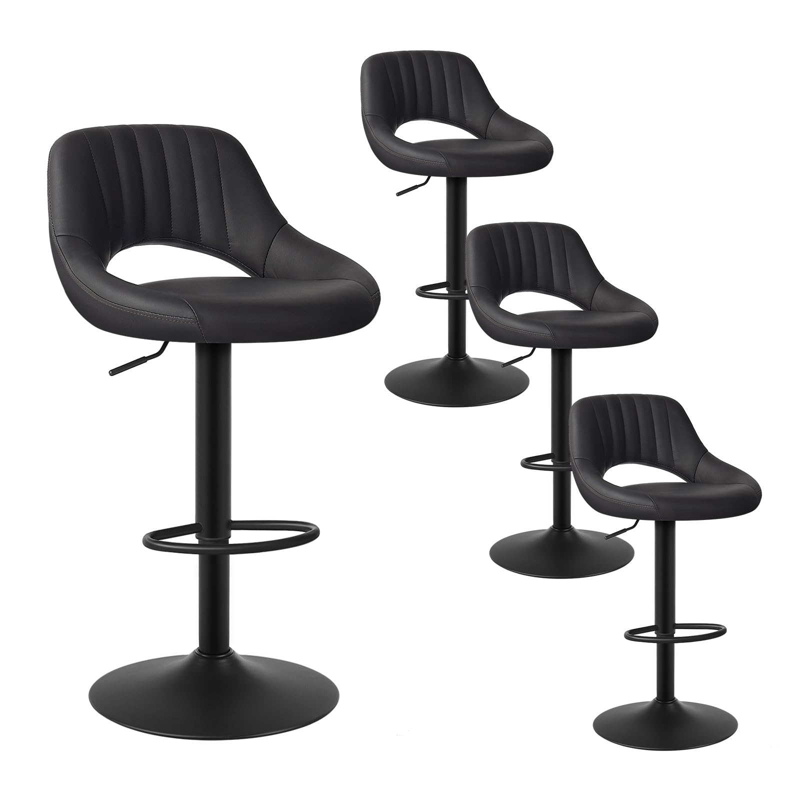 EUGAD Barkruk 1079BY-4 Set van 4, gestoffeerde barstoelen, keukenstoelen met metalen poten, hoge kruk met rugleuning, voetensteun, voor bar, café, toonbank, keuken, woonkamer, donkergrijs