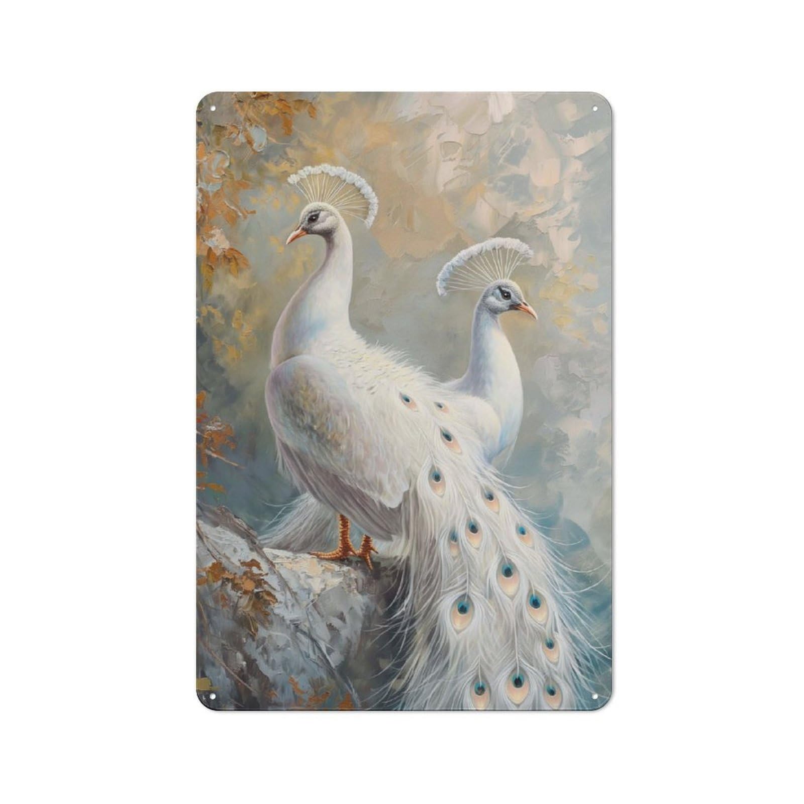 Junmoney Peacock White Magical For Man Cave Or Games Room, Retro Metal Plaque 30X20cm, For Metal Sign Collectors, For Garage And Workshop Walls