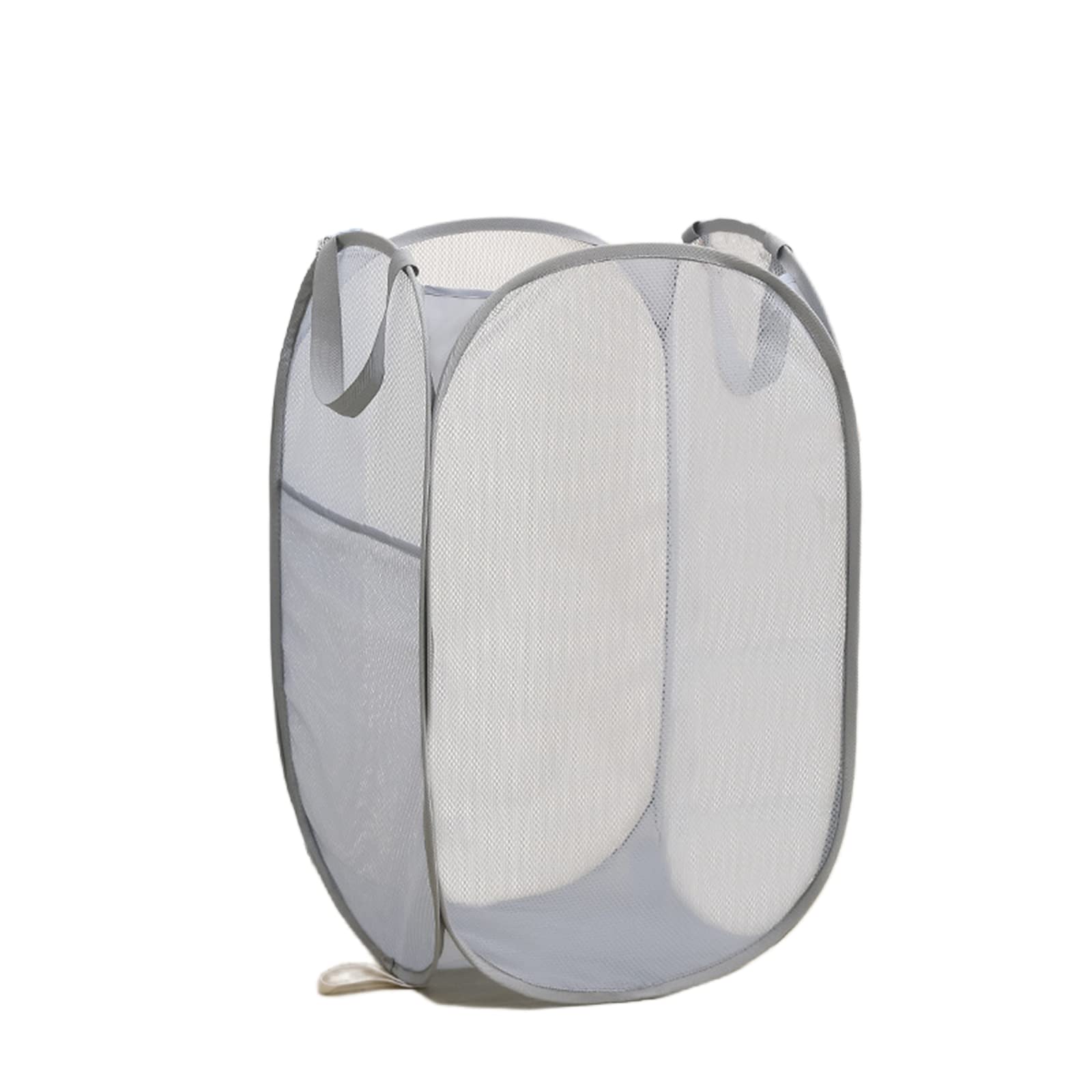 Handy Mesh Laundry Basket Large Capability Laundry Hamper Bag Pop Up Basket Clothes Washing Shoulder Bag for Travel Bathroom College Dorm Family Foldable Essentials Storage,Grey