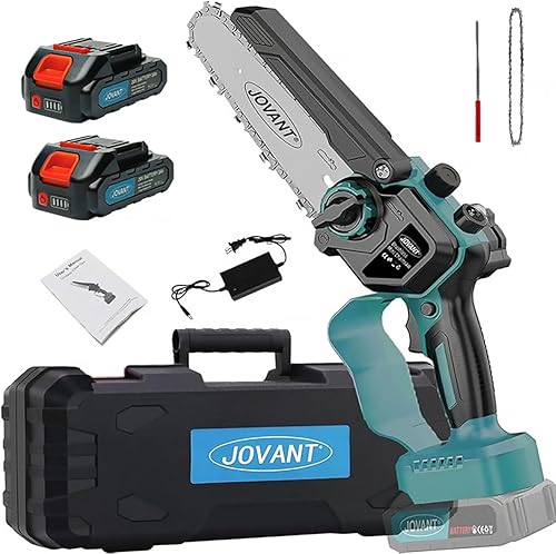 JOVANT Mini motosierra inalámbrica de 6 pulgadas 2023, motosierra de mano con batería recargable de 2000 mAh, motosierras pequeñas para patio,