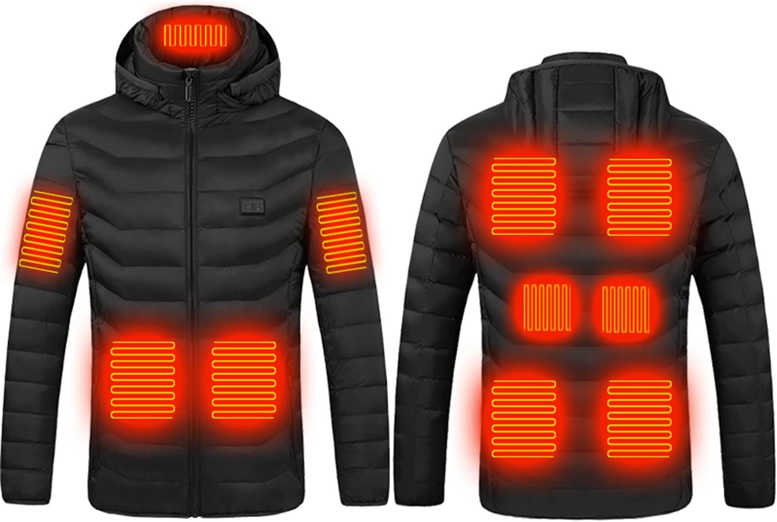 GXLONG Plus Size Mens Washable Heated Jacket Winter Puffer Jacket with Hood, USB Charging Electric Heated Jacket