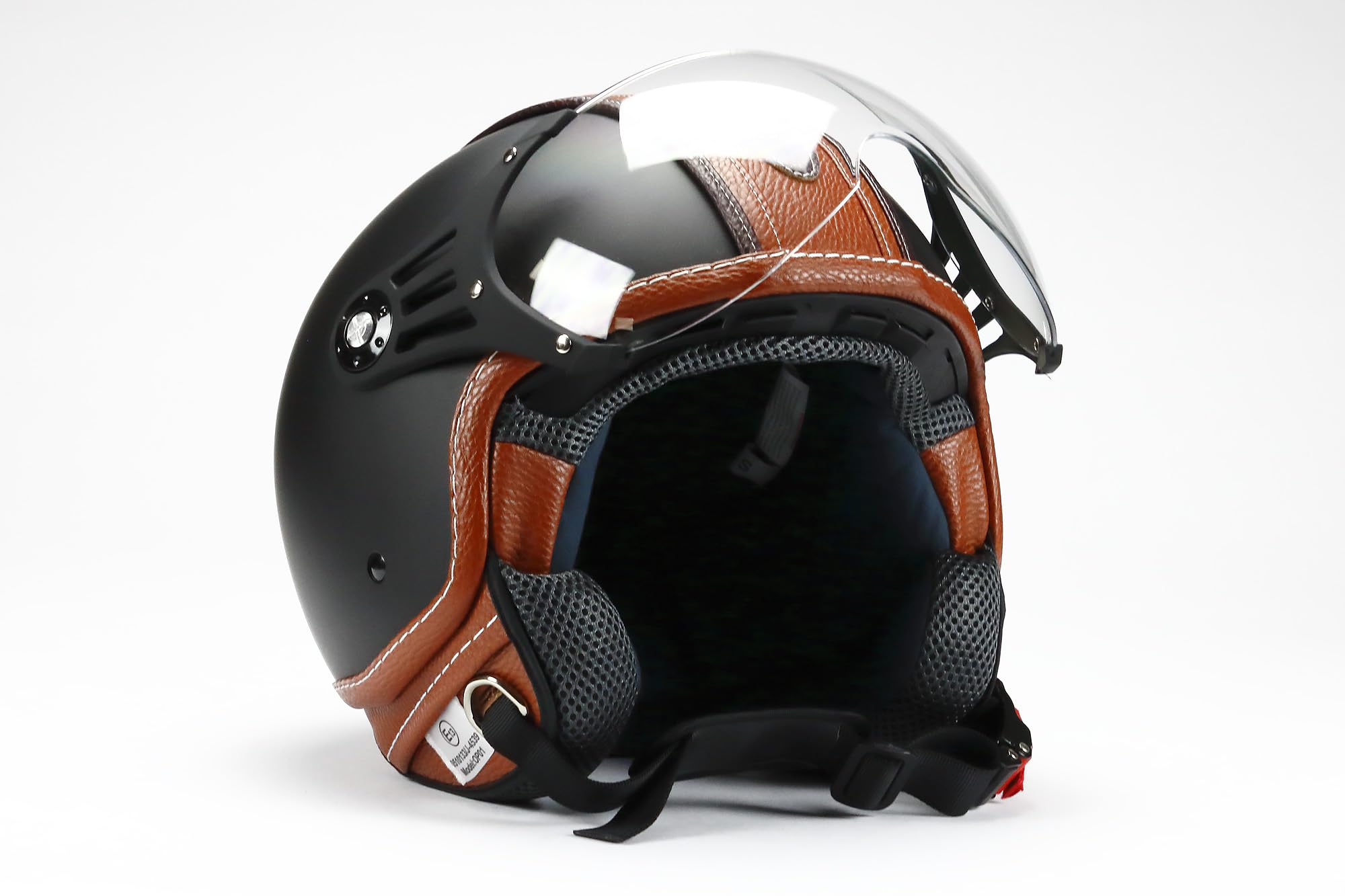 BNO 0P01-PL26 Jethelm Matt + Kunstleder , Motorradhelm, Schutzhelm,Helm S-XL + zusätzliches getöntes Visier