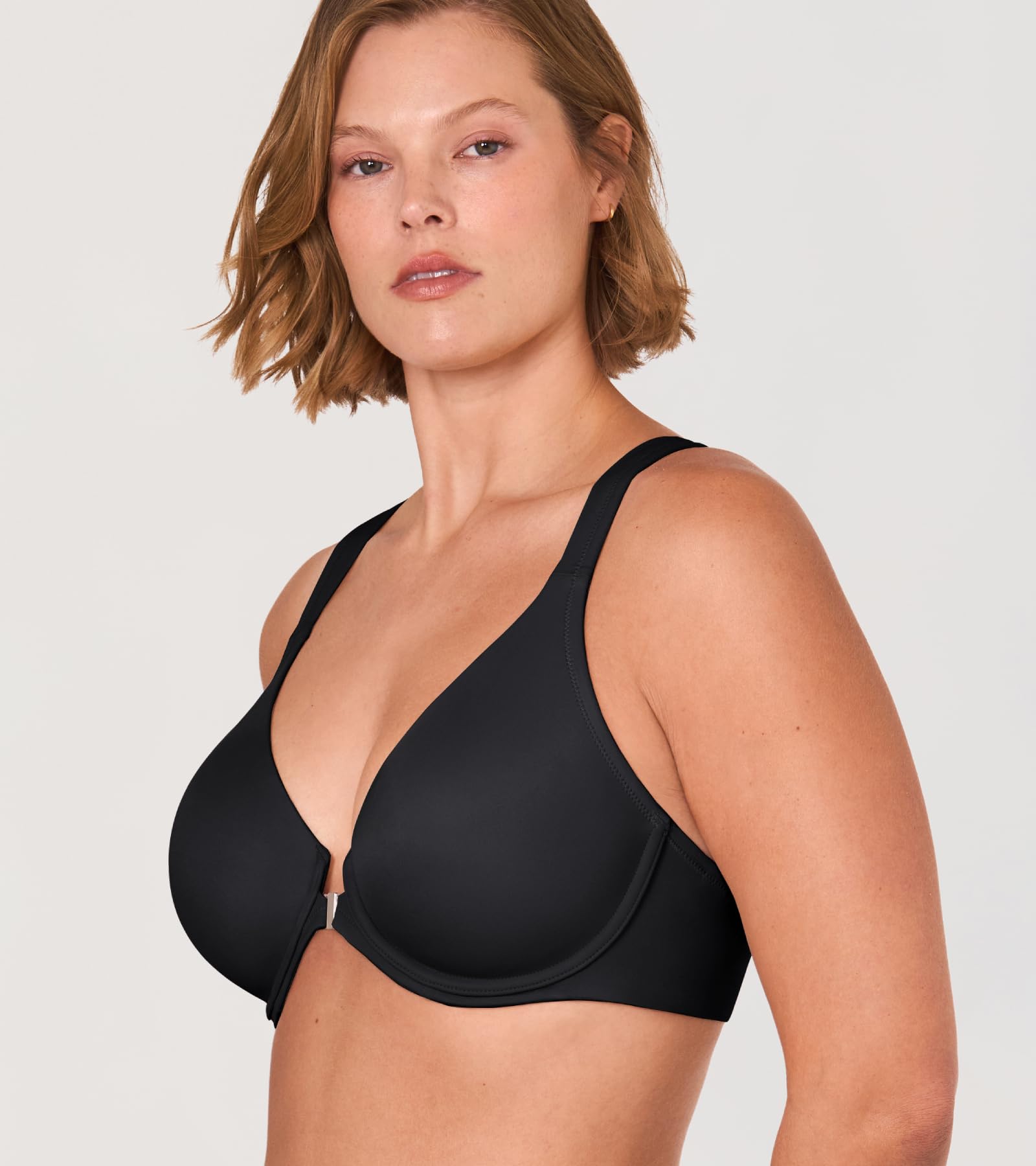 Delimira Women's Front Fastening Bras Seamless Unlined Racer Back Plus Size Underwired Plunge Bra — view 2