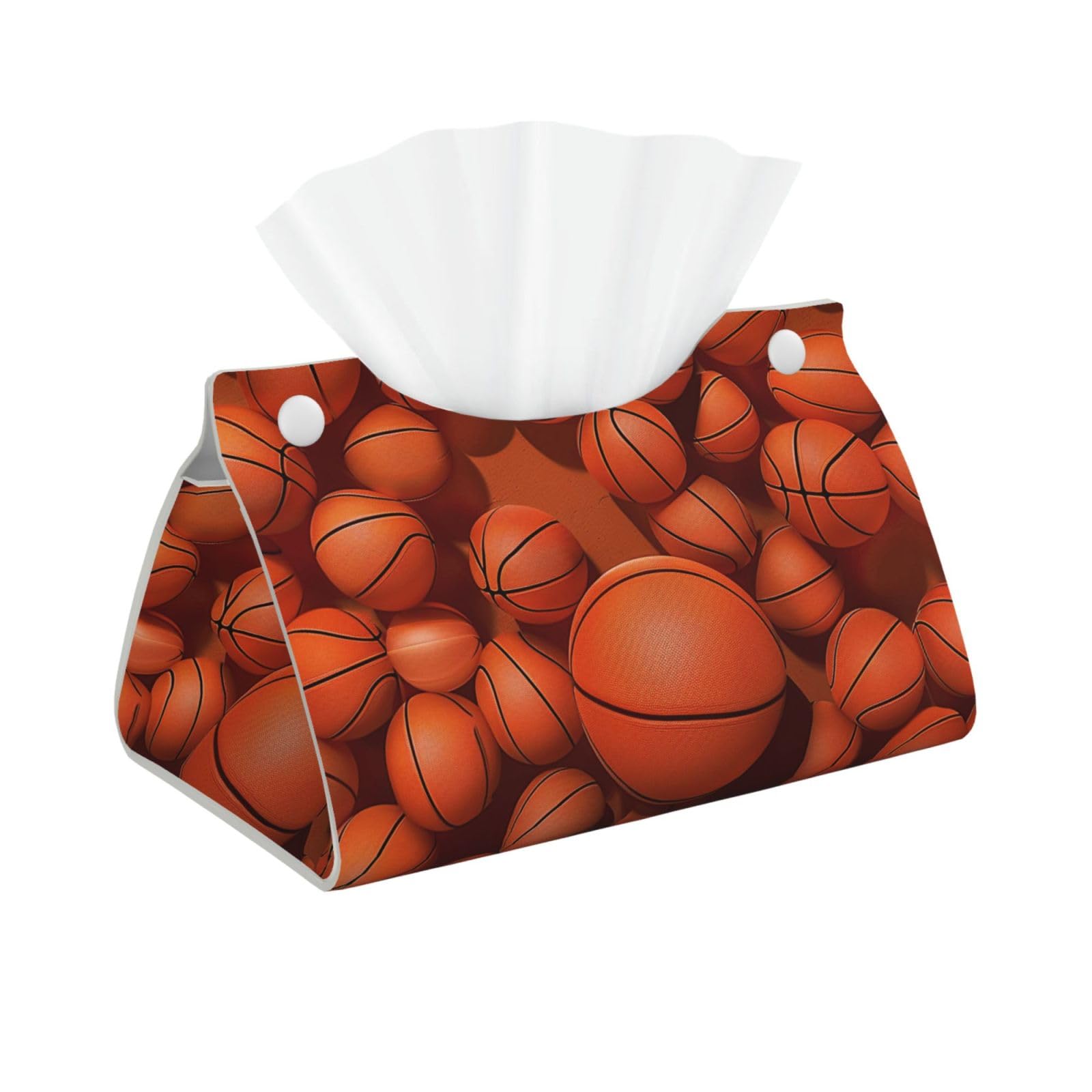 Basketball Orange Print Tissue Box Cover Foldable Tissue Storage Box Leather Tissue Cube Box Holder for Living Room Bedroom Office Car Home Decor