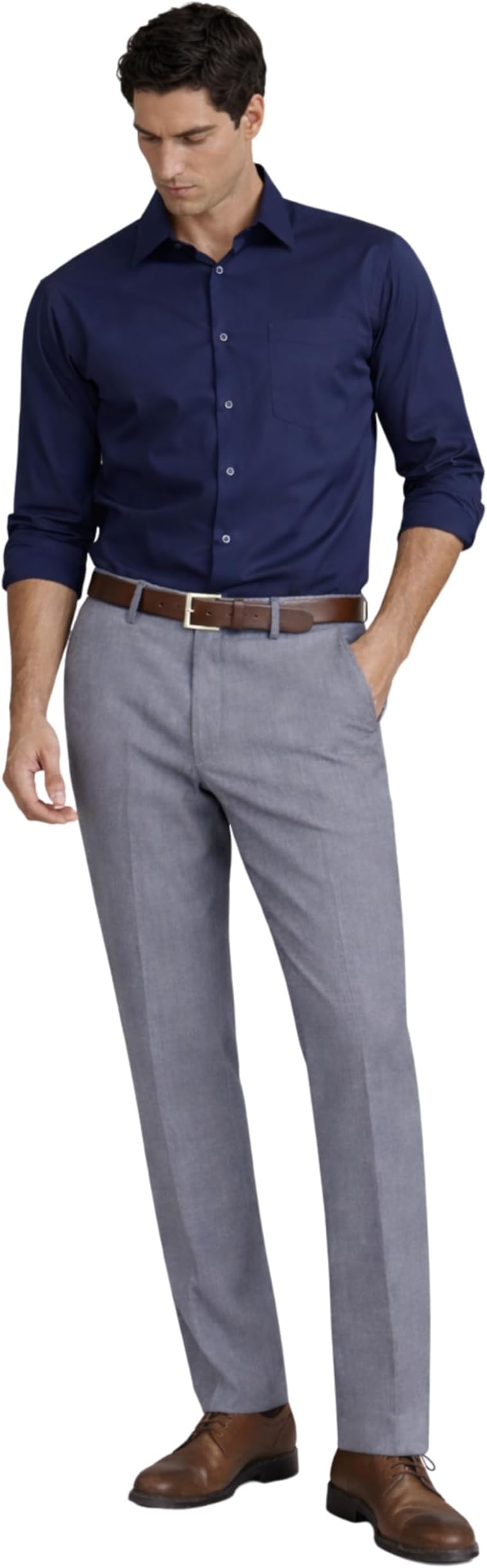 Men's Regular Fit Everyday Smart Wear Comfort Stretch Work Ready Solid Formal Trouser