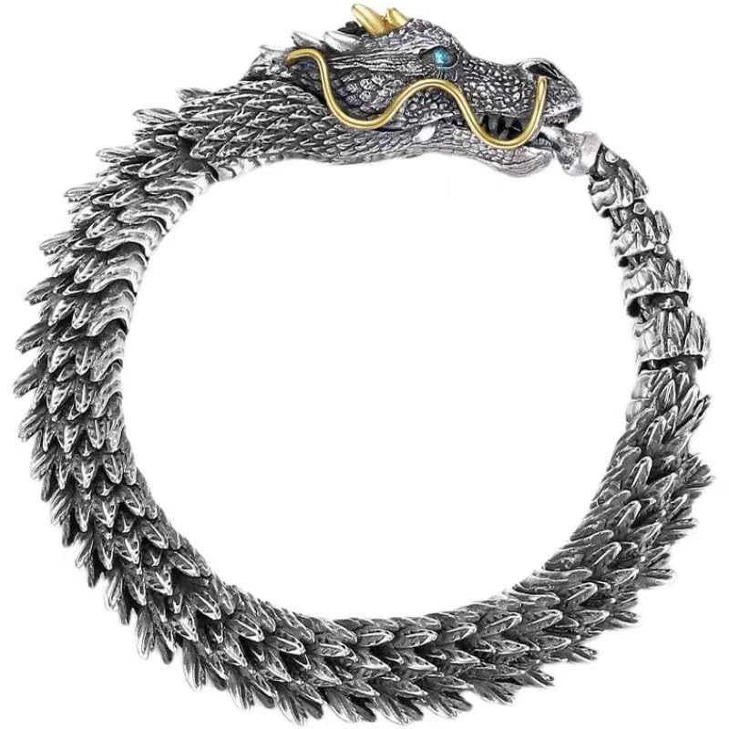 Silver Dragon Bracelet for Men, Domineering Handmade Retro Silver 3D Dragon Bracelet, Personalized Creative Dragon Jewelry, Men Jewelry Gift(7.87inch)