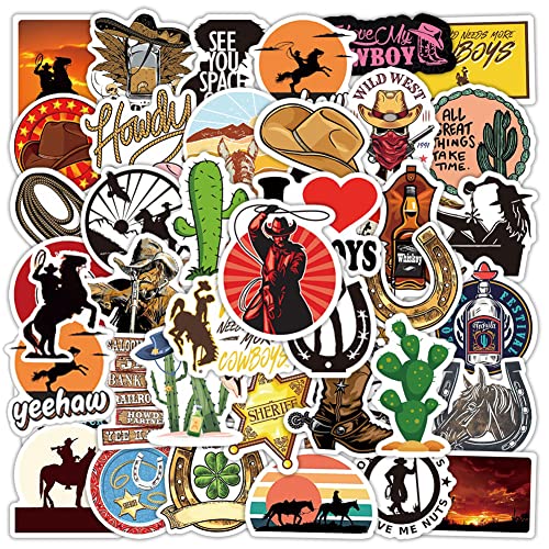 West Cowboy Stickers |50 Pcs West Cowboy Waterproof Vinyl Decals for Helmet Water Bottles Bicycle Laptop Refrigerator Luggage Computer Mobile Phone Skateboard Bike Décor
