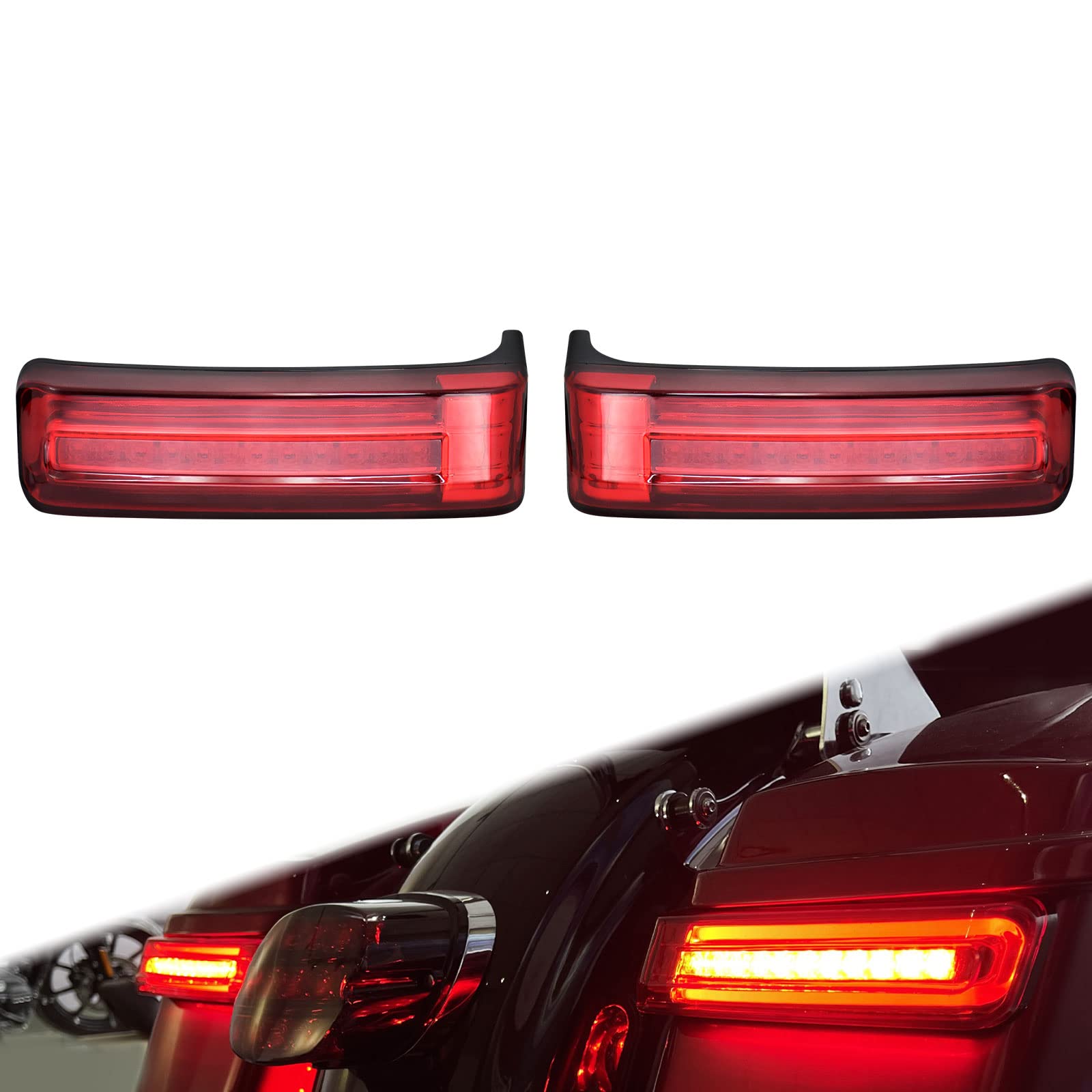 Motorcycle LED Saddlebag Light Tail Running Brake Turn Signal Lamp Fit for Harley Touring Street Electra Glide Road Glide King Ultra Limited CVO 2014-2023 (Black Housing Red Lens)