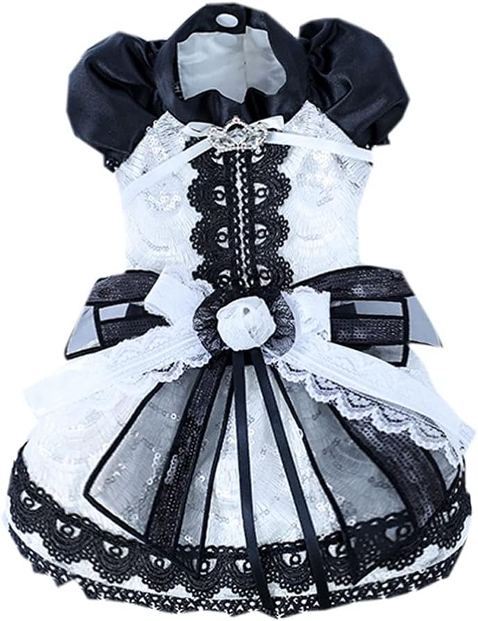 Dog Dress Dog Princess Skirt Dog Wedding Dress Clothes with Lace Embroidery for Puppy or Small Pets (Small)