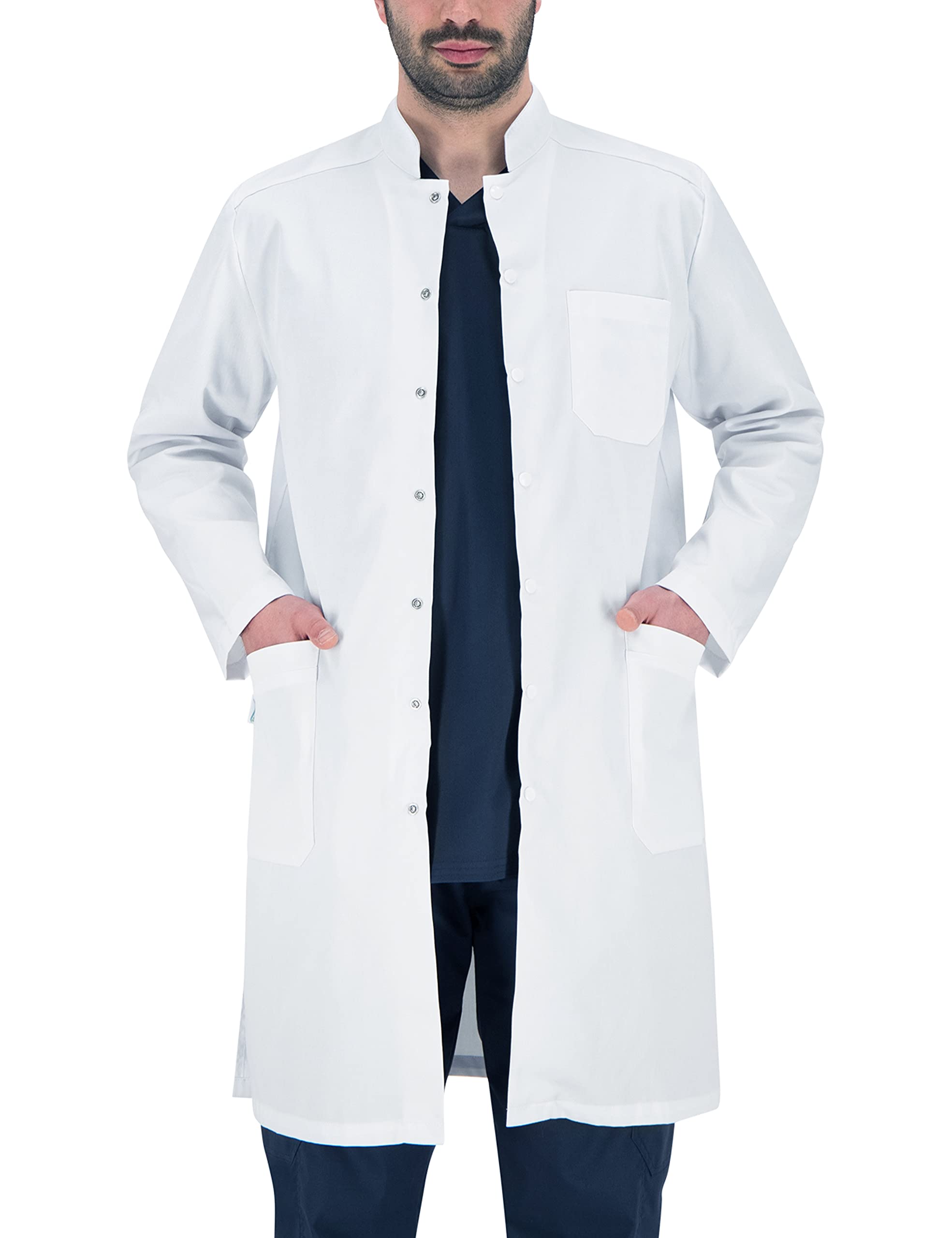 B-wellAntonio Lab Coat for Men Lab Coat in White with Long Sleeves and 3 Pockets and Concealed Fastening with Press Studs