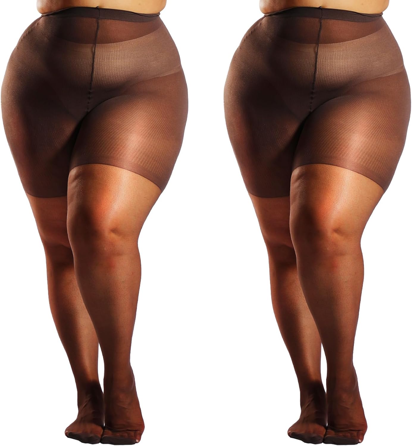 HONENNA 2 Pairs Plus Size Sheer Tights for Women, 17 Colors Ultra Thin Pantyhose Reinforced Toes High Waist Stockings 1XL-6XL