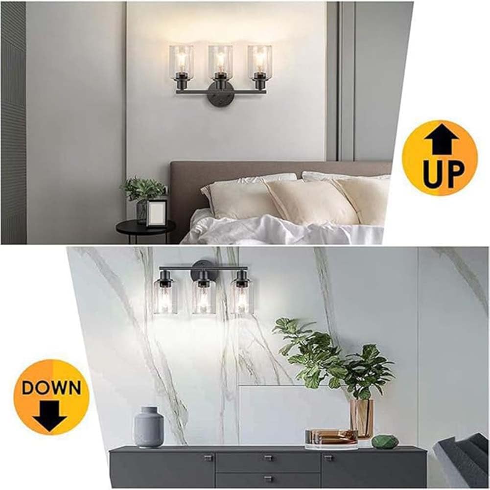 3 Flammig Wandlampe Glas Schirm Schwarz Badezimmerleuchte Retro Industriell Wandleuchte Innen Wasserdicht Spiegellampe Indoor Vintage Wandbeleuchtung E27 für Wohnzimmer Schlafzimmer