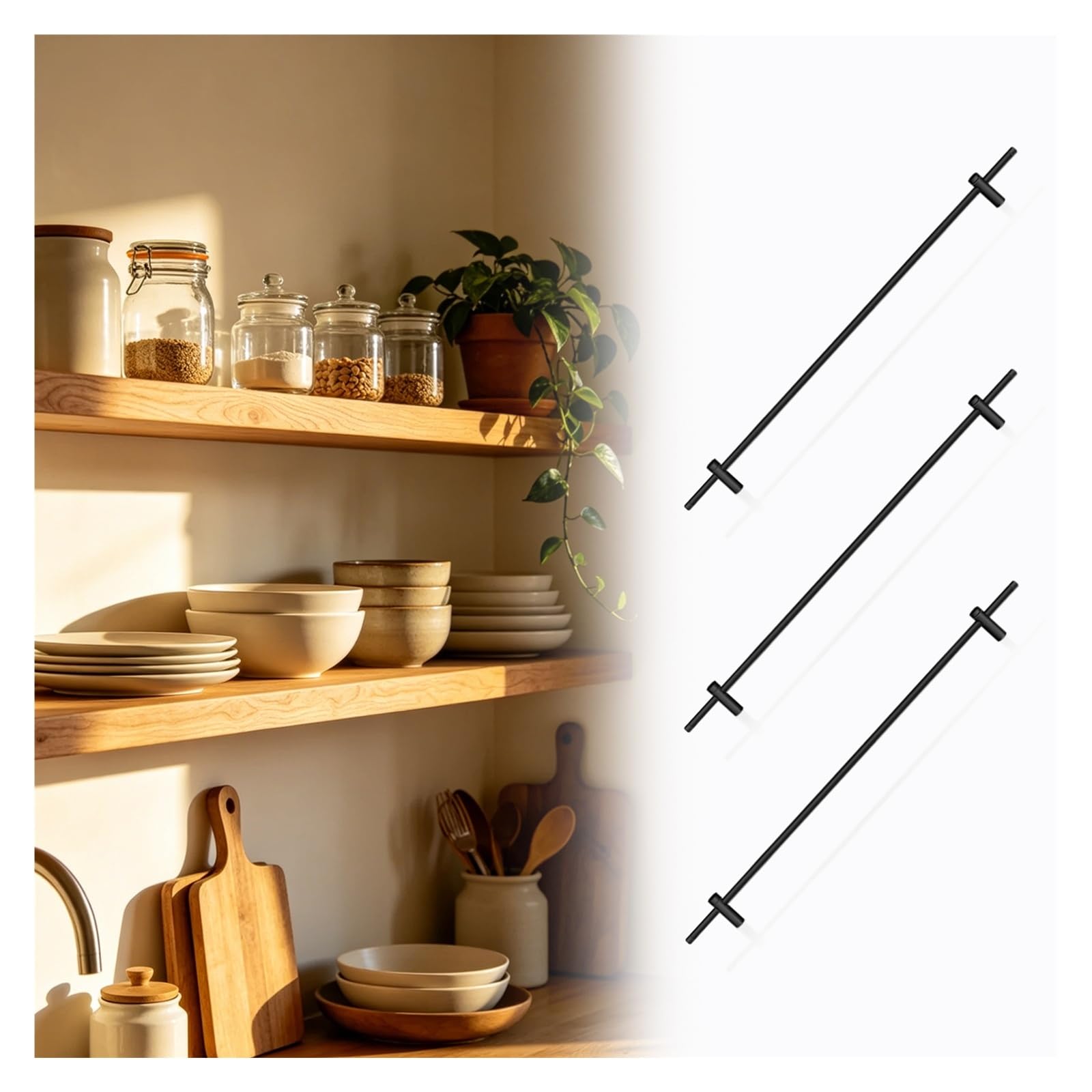 Vyrata Women's 3Pcs-Black Aluminum Shelf Guard Rail, Black Decorative Anti-Fall Rail For Floating Shelves, Bookcase, Closet, Kitchen Cabinets, Shoe Racks 2 Pack(L-(30.7")78Cm)