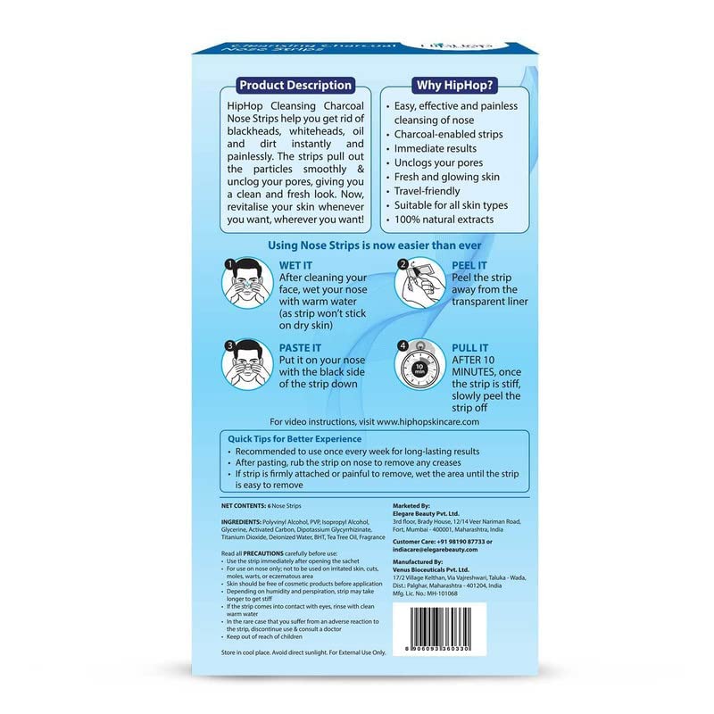 HipHop Skincare Charcoal Nose Strips Men Blackhead Remover (6 Strips) - Image 3