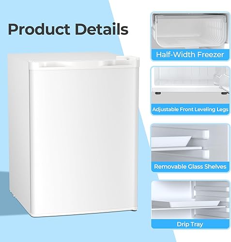 Miniatura 5 de Antarctic Star Mini refrigerador de 2.56 pies cúbicos con congelador, refrigeradores pequeños con termostato ajustable, bajo ruido, ahorro de