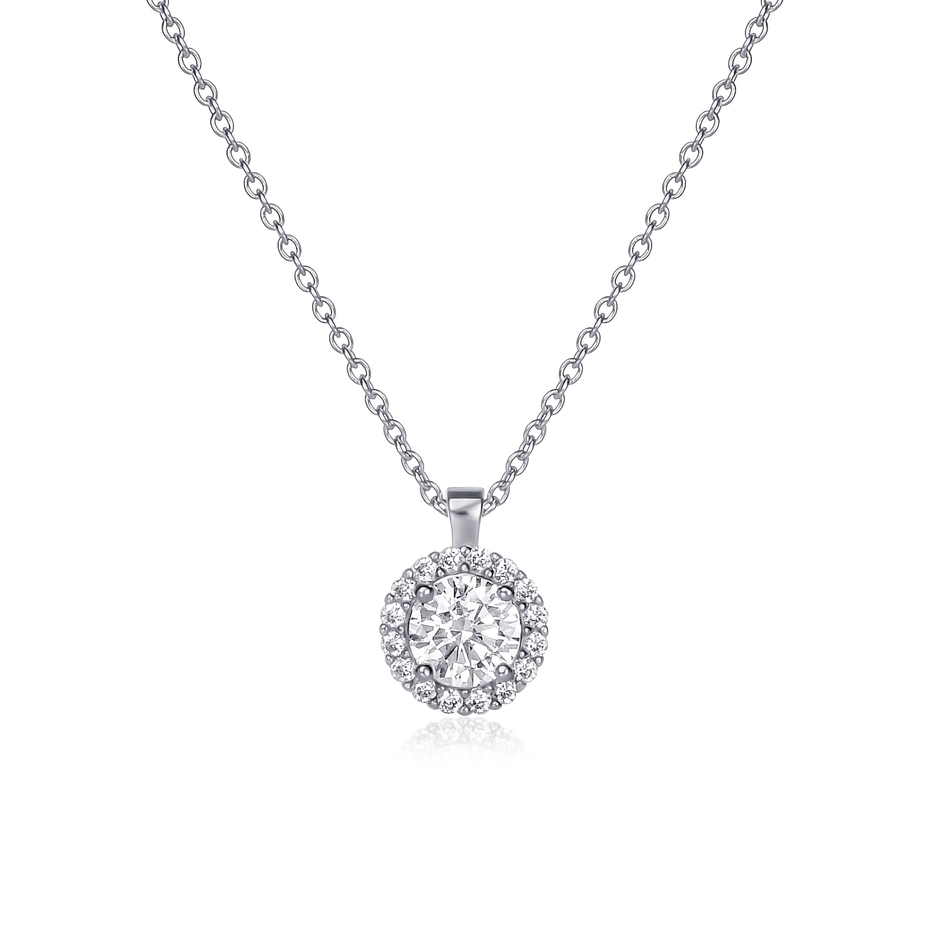 Diamond Treats Collana Donna in Argento Sterling 925 con Pendente Halo e Pietra Centrale Colorata, Zirconi Cubici AAA, Catena Regolabile, Idea Regalo Elegante