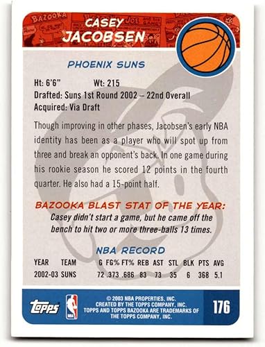 Miniatura 2 de 2003 Bazooka #176 Casey Jacobsen Phoenix Suns Basketball Cards EXNM Basketball Card