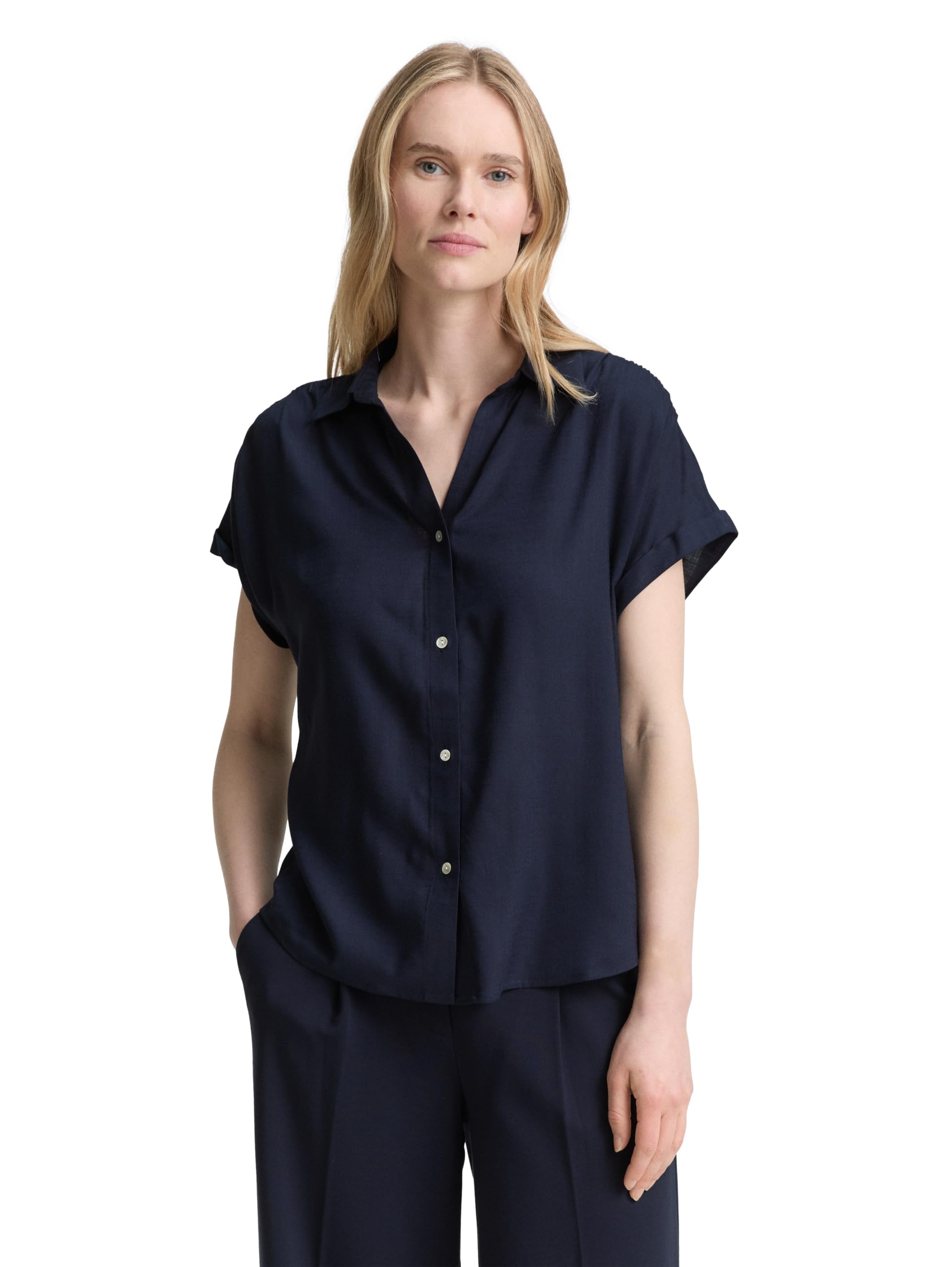 Tom Tailor Damen Loose Fit Bluse mit Leinenanteil