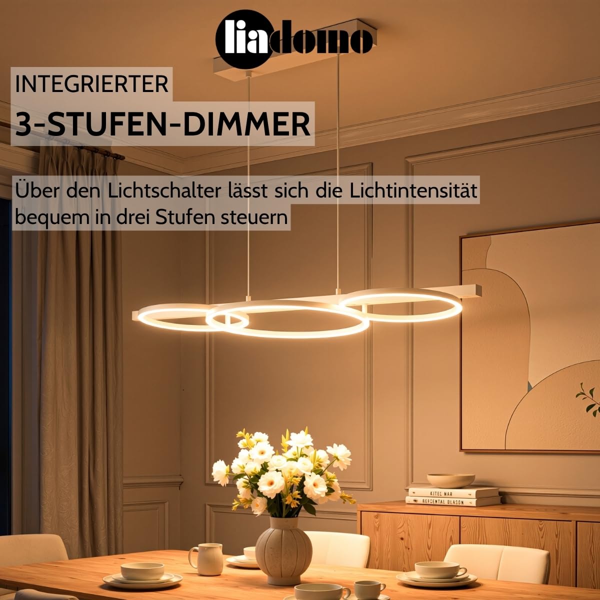 Pendelleuchte Sintra, 3-flammig Esszimmer, LED, modern, Weiß | Dimmbar, höhenverstellbar, Wohnzimmer, Küche, Design-Hängelampe, 94 cm Länge, Hängelampe aus Metall, warmweiße Lichtfarbe