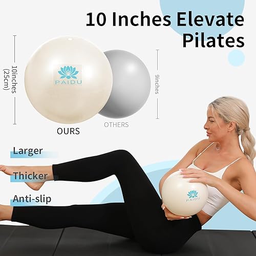 Miniatura 4 de Pelota de pilates con núcleo de 10 pulgadas, antiexplosión y antideslizante, apta para pilates, yoga, entrenamiento de núcleo, terapia física,