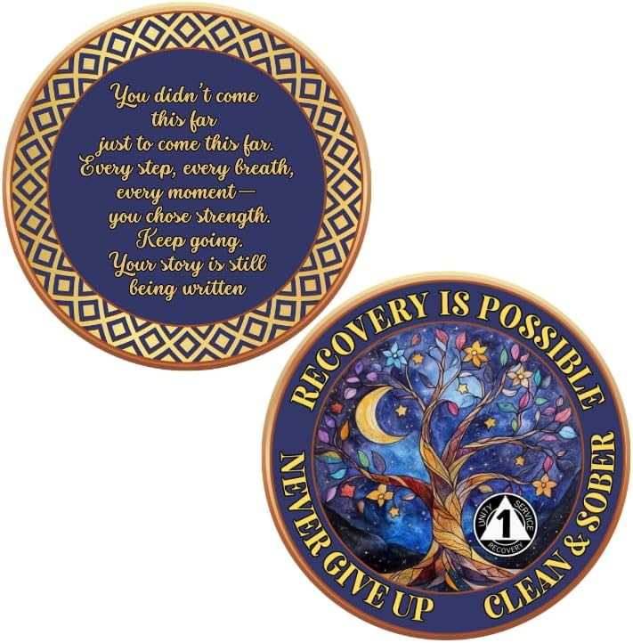 Custom Affirmation Sobriety Coin, Recovery Milestone Token, AA Sobriety Chip, One Day at a Time Reminder, Sober Anniversary Gift, Personalized Sobriety Coin Tree of Life (Rose)
