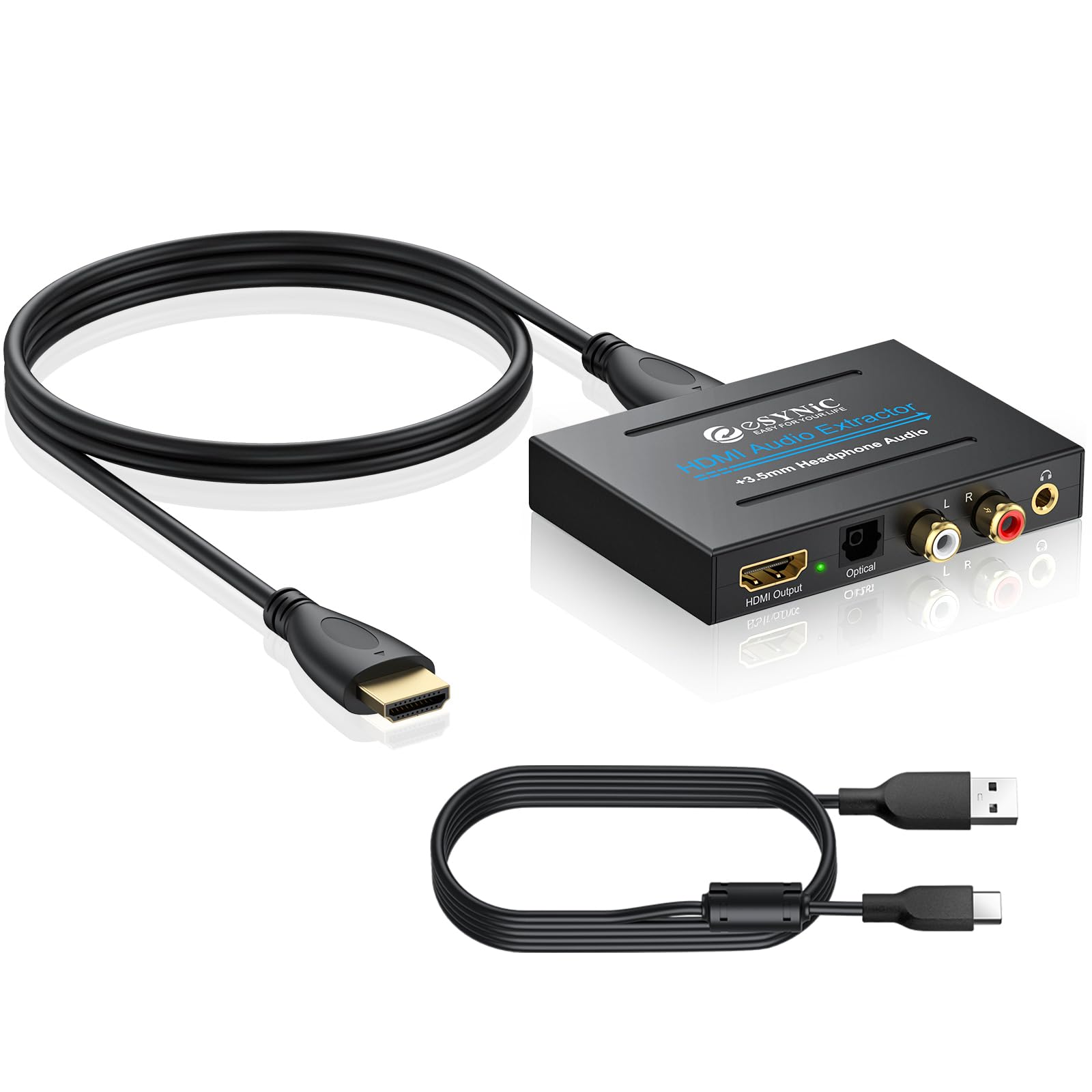 Estrattore Audio HDMI 4K/30Hz, Convertitore HDMI a SPDIF/RCA/3.5mm con Interruttore On/Off e Cavo Type-C