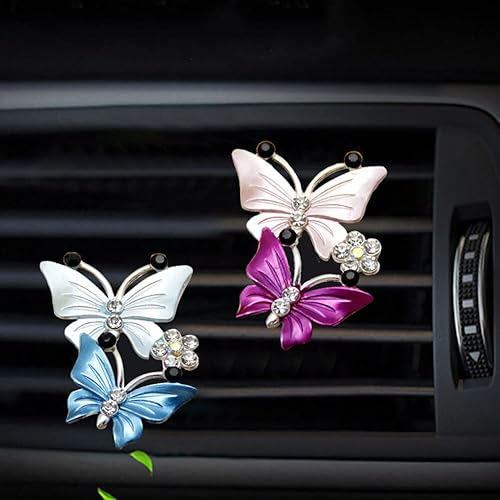 Miniatura 7 de Ambientadores de automóvil con clips de ventilación para mujer, lindos clips de ventilación de doble mariposa con diamantes de imitación, clip de