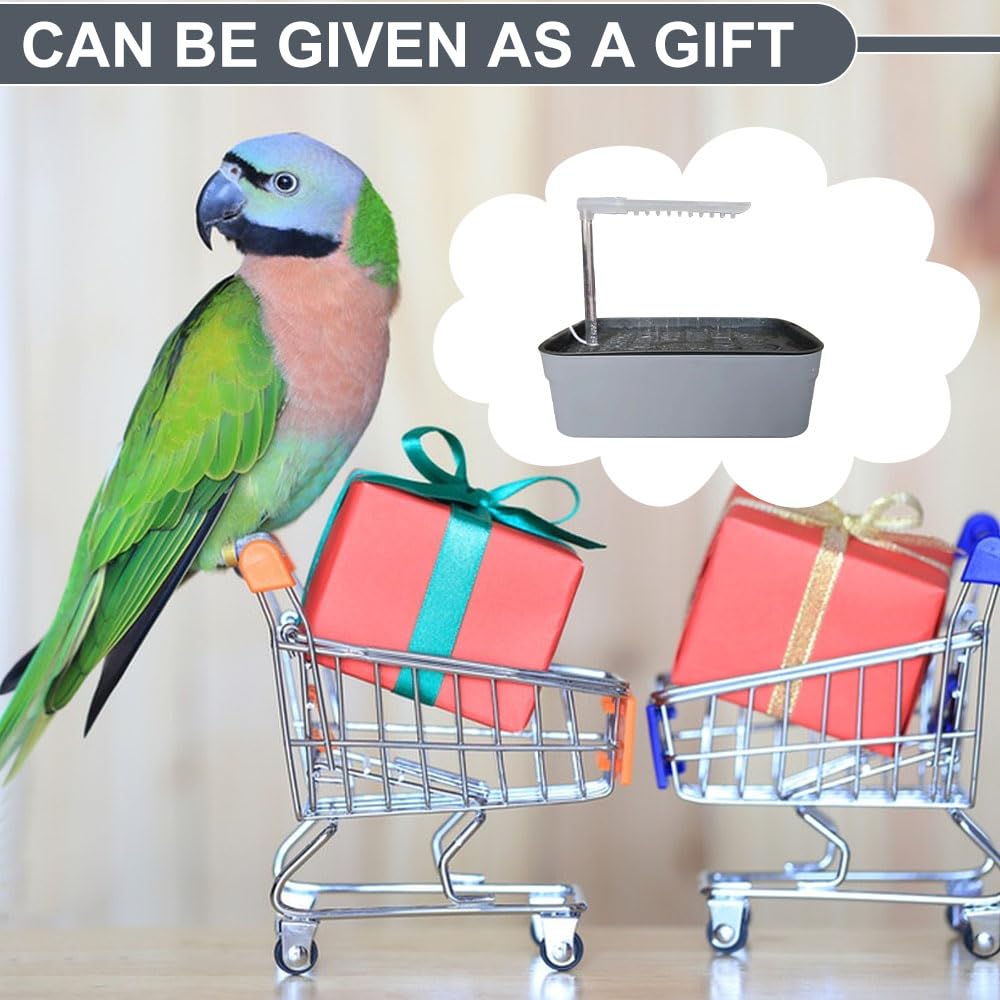 Vogeldusche Wellensittich, Automatische Vogel Dusche mit Wasserzirkulation, Elektrisches Vogelbad für Sittiche, Nymphensittich & Papageien, Vogel Badehaus Badewanne für Käfig, Grau